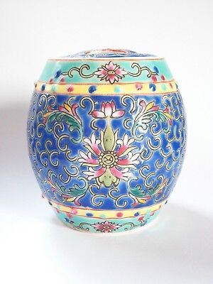 Republic Period Barrel Shaped Porcelain Jar & Lid - China - Early 20th Century