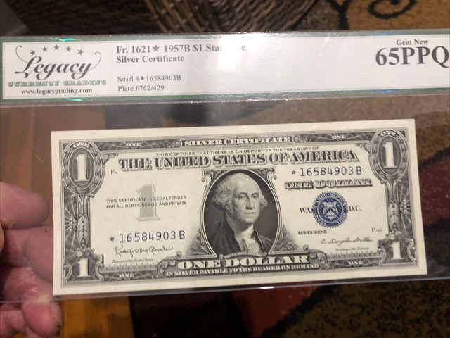 1957B $1 **STAR NOTE** Silver Certificate Gem New *A Block Fr. 1621* PCGS 65 PPQ