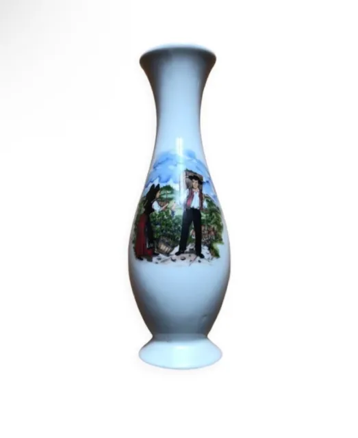 Petit vase vintage porcelaine blanc imagerie paysans anne Ehret 67 Ranrupt