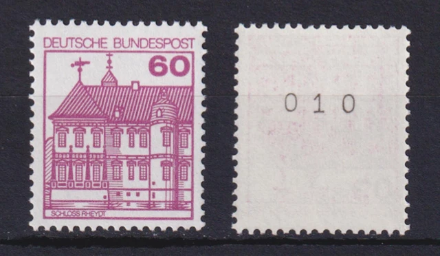 Bund 1028 RM gerade Nr. Burgen+Schlöser 60 Pf postfrisch alte Fluoreszenz