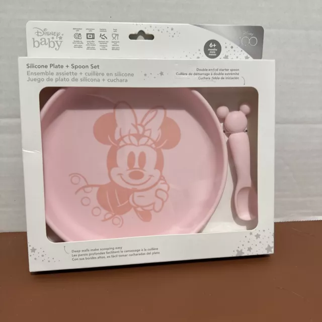 Disney Bumkins 2pc Disney Pink Minnie Mouse Feeding Set Plate & Spoon - NEW