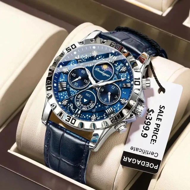 CURREN Orologi da polso al quarzo di cuoio multifunzione militare degli uomini del cronografo di sport, Argento e nero., Cronografo, movimento al quarzo