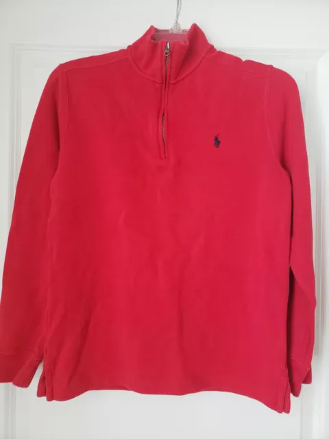 Polo Ralph Lauren Sweater Boys Large 14-16 Red Youth 1/4 Zip Cotton Pullover
