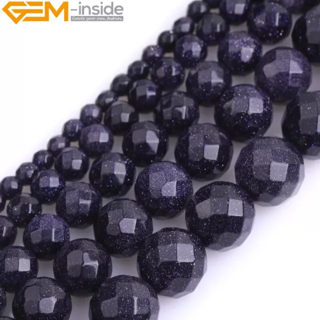 Natural Faceted Blue Sandstone Gemstone Round Beads For Jewelry Making Strand 15