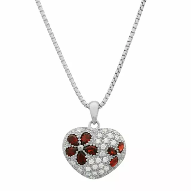 Cuore Fiore Rimorchio Liebe 925 Argento Rodiato Zirconia Pietra Rosso Bianco 2