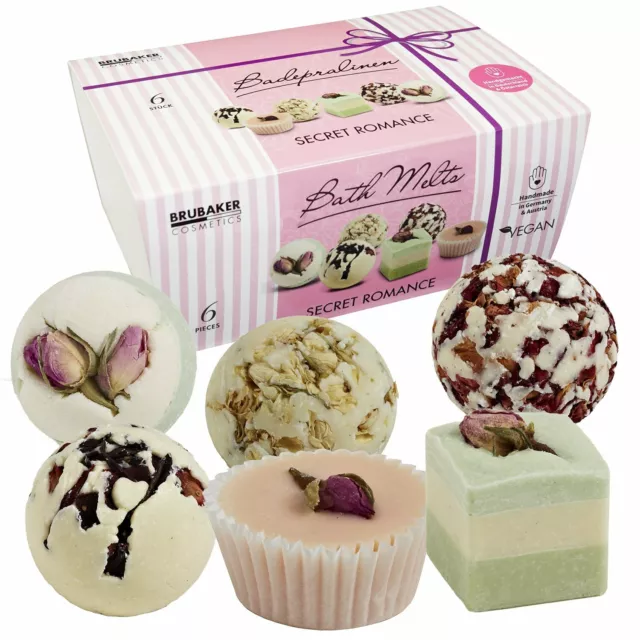 BRUBAKER Secret Romance Badepralinen Set Badekugeln mit Rosen Handgemacht Vegan