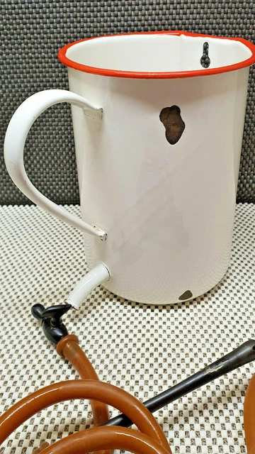 Antik Pressol Klistier 2L Emaille Weiß Farblicher Rot Titacoq Deko Vintage 5