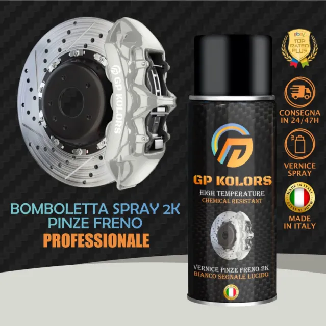 Vernice Pinze Freni Spray 2K BIANCO SEGNALE LUCIDO Auto Moto Alta Temperatura