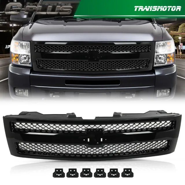 Grille Fit For 2007-2013 Chevrolet Silverado 1500 Black Shell w/ Black Insert