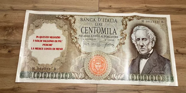 Grande Volantino Pubblicitario 100000 Lire Manzoni 86X40  Fac Simile Banconota