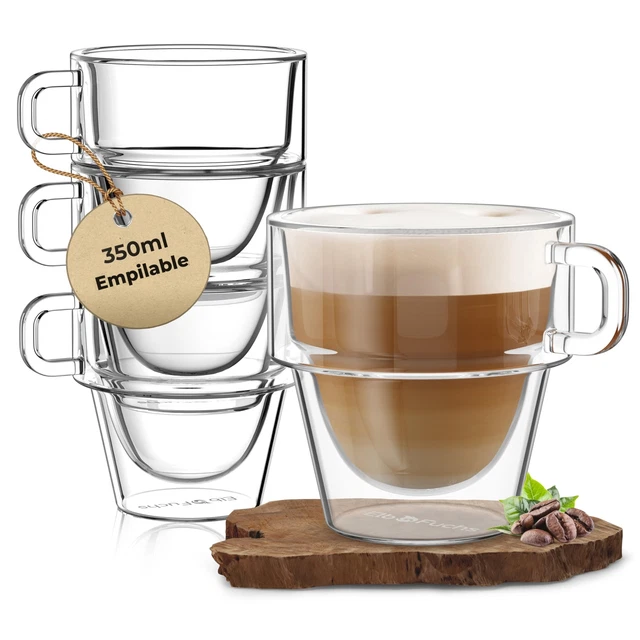 GARPROVM Lot De 4 Verres Latte Macchiato Double Paroi 80 Ml – Verres Expresso Borosilicate + Cuillères + Sous-Verres – Isolation Thermique