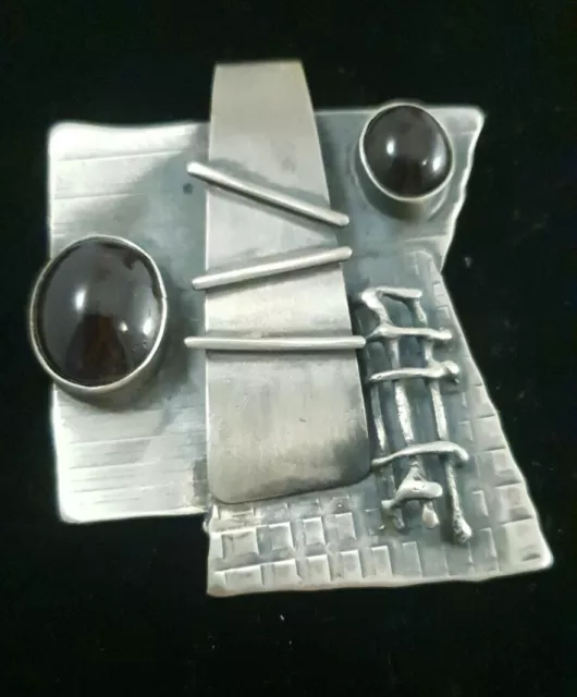Brutalist Sterling Silver 925 Onyx Pendant New from Polish Artist.