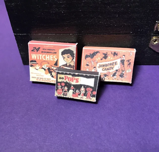 1:12 Scale 3 Miniature Halloween Candy Boxes Vintage Style