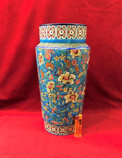 Pot à épices Ancien En Céramique Bleue – Émaux Floraux, Style Longwy, 16,5 Cm