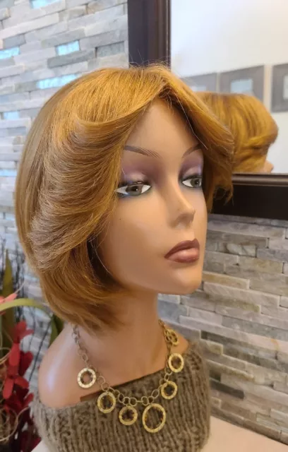 Strawberry blonde highlights human hair sheitel Moveable Part & Bangs S cap