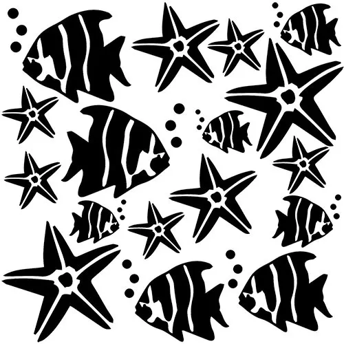 Sticker Planche Etoile de mer / Poissons bulles Salle de Bain 30x30cm (SDB008)