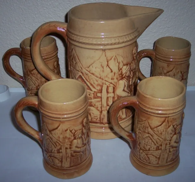 Hull Pottery Early Utility Alps 5-Pc Beer Set!