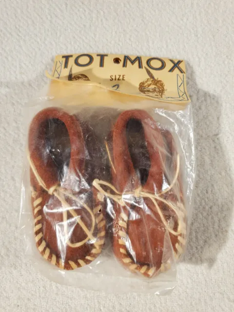 Vtg Tot Mox Native American Taos Indian Maid Toddlers Moccasins Size 2 NOS NIP