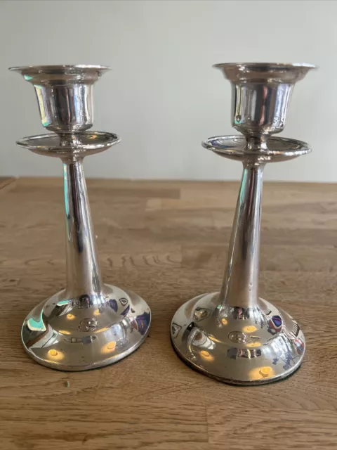Pair Of Art Nouvough Solid Silver Candlesticks Walker And Hall C.1910