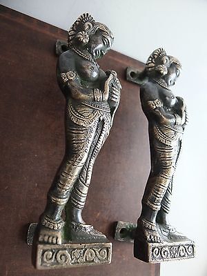 Vintage Antique Style Solid Brass Sculpture Pair Of Door Handles Pulls