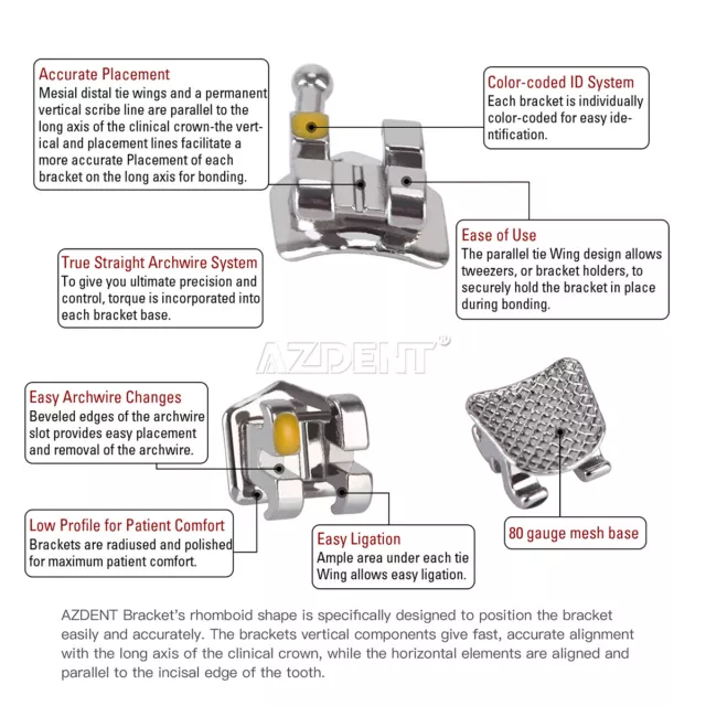 AZDENT Dental Orthodontic Bracket Braces Mini Roth Standard Edgewise MBT 022/018 2