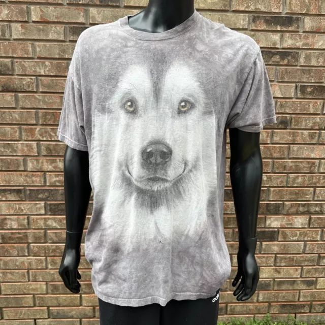 The Mountain Siberian Husky Face Mens Shirt XL Short Sleeve Wolf Dog Tie Dye