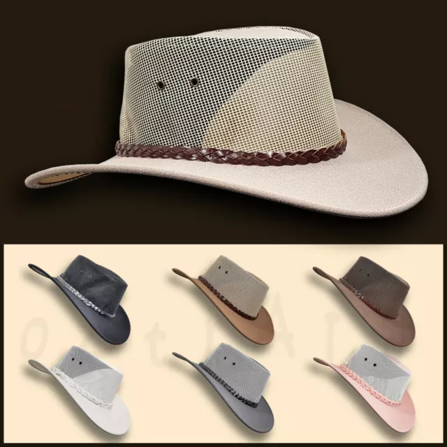 【oZtrALa】 Jacaru HAT P-Leather BREEZER Mens Women Cowboy Golf Australian OUTBACK