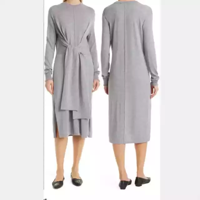 NWT NEW PROENZA SCHOULER Gray Tie Front Long Sleeve Merino Wool Sweater Dress 3