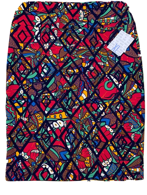 LuLaRoe Womens Skirt Cassie Red Blue Geometric Diamonds Pencil XL NWT
