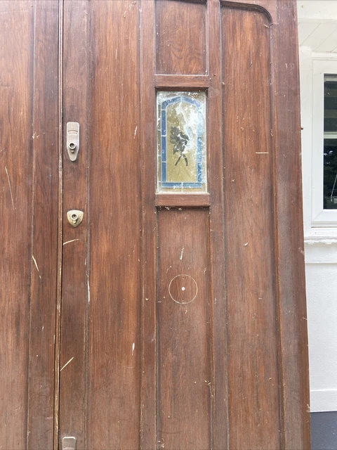 Huge Solid Oak Manor Front Doors Old Period Wood Antique Reclaim Stained Glass 6