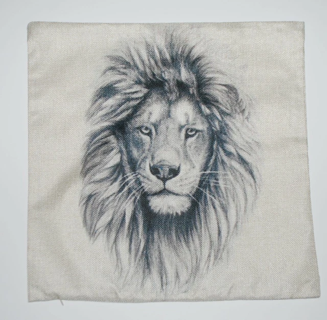 Throw Pillow Cover Tan Lion Print 17" x 17" Zipper