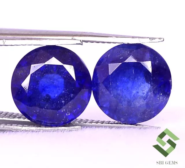 9 mm Natural Blue Sapphire Round Cut Pair 7.77 Cts Deep blue Loose Gemstones GF