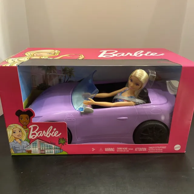 Barbie Convertible Purple Car w/ Blonde Barbie Doll New in Box