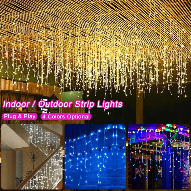 LED Curtain Lights String Fairy Outdoor Garden Christmas Wedding Party Icicle US