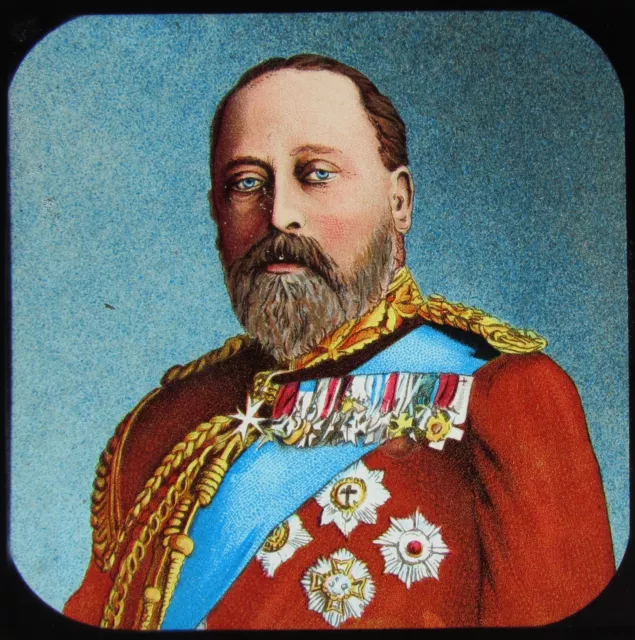 COLOUR Glass Magic Lantern Slide KING EDWARD VII C1910 BRITISH ROYAL FAMILY