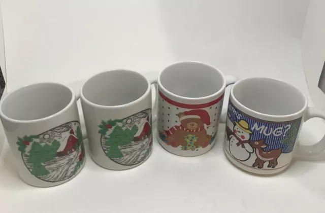 4 Vintage Rare Christmas Coffee Mugs Holiday Cups SU1