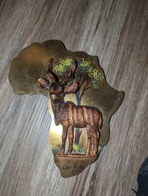 Vintage African Springbok Antelope 3D Decorative Plaque Gastone Copper Wall Art