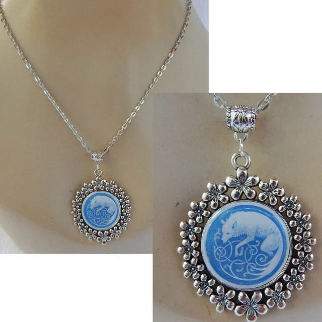Wolf Necklace Pendant Silver Jewelry Handmade NEW Blue Fashion Celtic