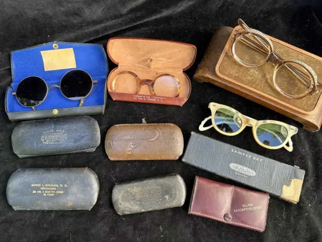 Antique Wire Rim Eyeglasses Cases Salesmen's Sample Lenses