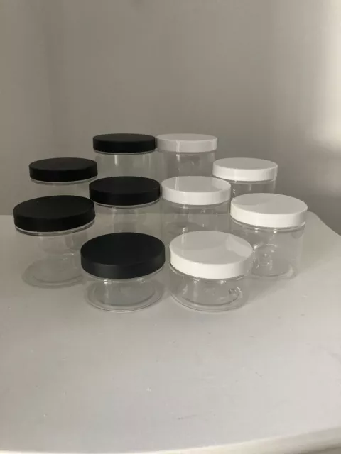 50ML,100ML,150ML,200ML,250ML,300ML,400ML Plastic Cylinder Jars Black/White  Lids