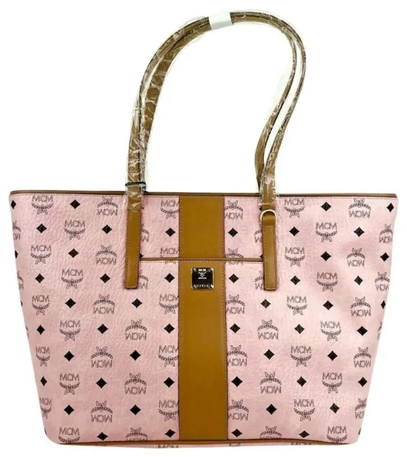 $780 MCM Anya Pink Monogram Visetos Canvas Medium Shopper Tote MWPBAFO01PZ001