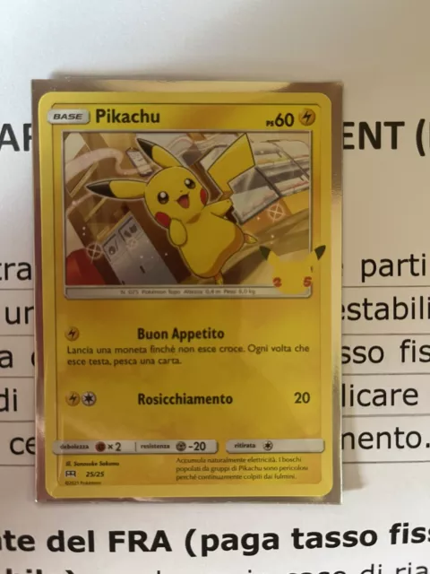 Pokemon McDonald's ITA 25 Pikachu Non Holo 25/25 Promo Mc Donald 2021 Carte 25th