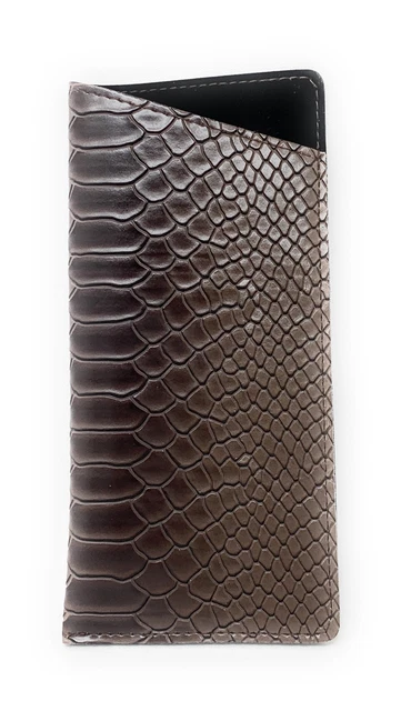 Estuche con soporte para gafas bolsa texturizada marrón serpiente, sin clip