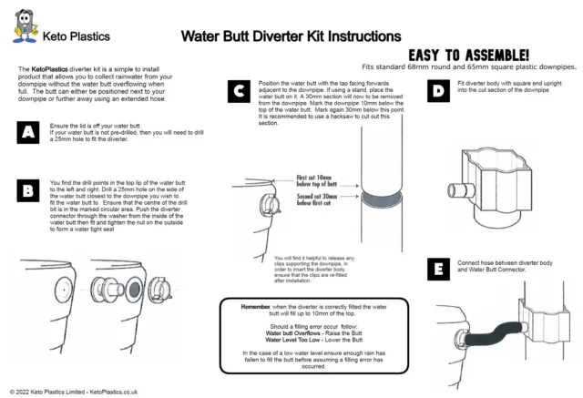 Rainwater Water Butt Diverter Kit Fits Square And Round Pipe 2