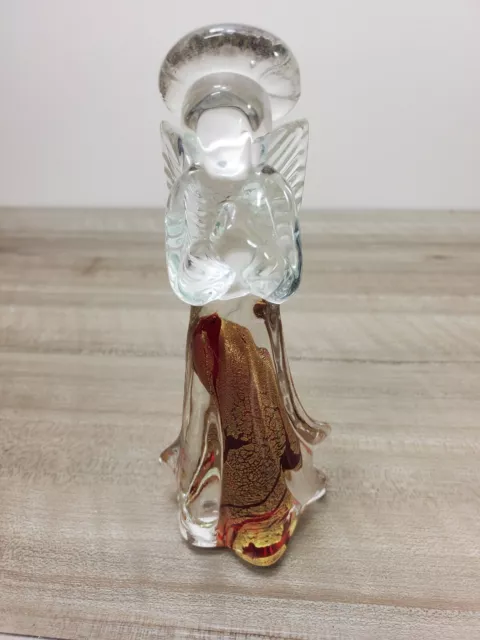 6" Art Glass Praying Angel Halo  Figurine Clear With Red Gold Sommerso Holiday