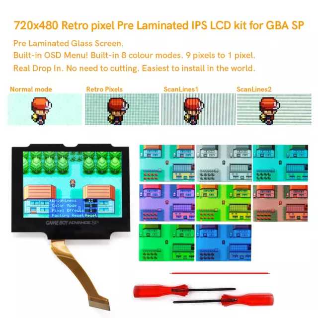 3.0'' Drop in IPS Backlight V5 Pre-Laminated LCD Kit+UV Printed Case For GBA SP