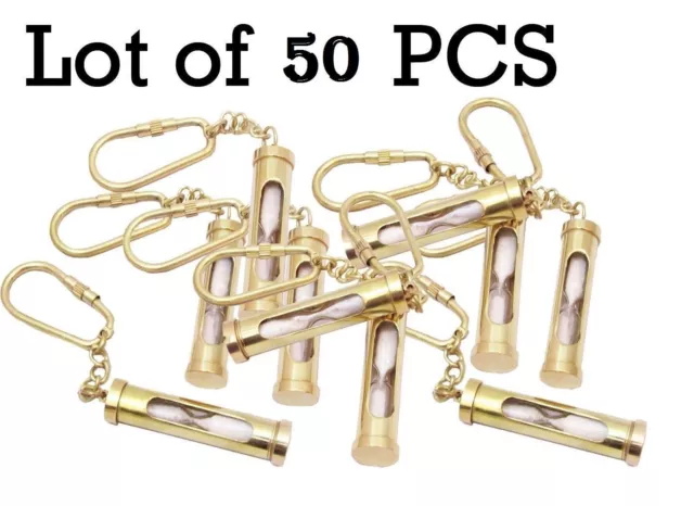 Lot of 50 Pcs Nautical Sand Timer Pendant Key chain Brass Hourglass Keyring gift