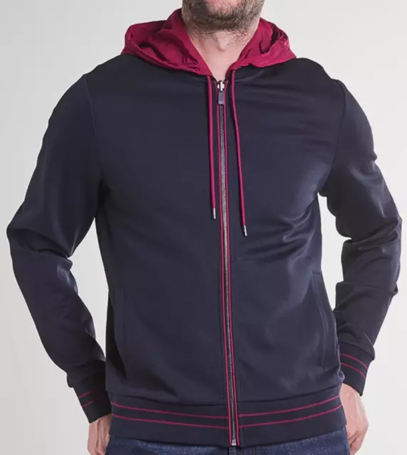 MICHAEL KORS - Men's Navy Red Cotton Blend Stretch Zipped Pockets Hoodie -L BNWT