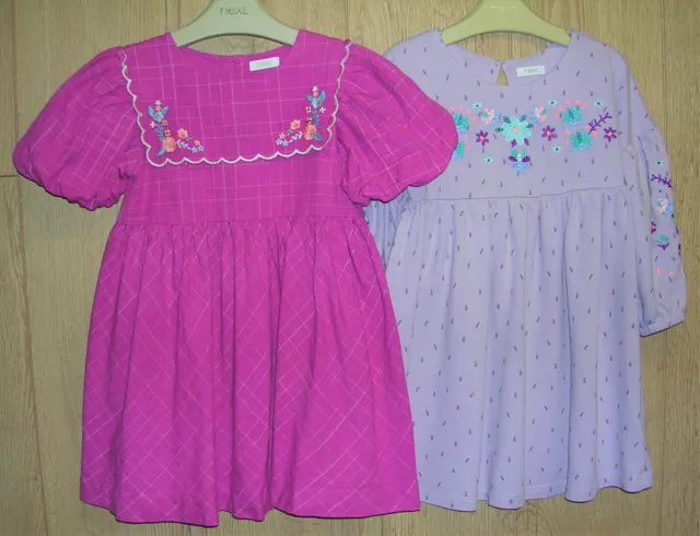 NEXT x 2 Girls Dresses Lilac Dress Pink Magenta Bib Front Age 2-3 98cm
