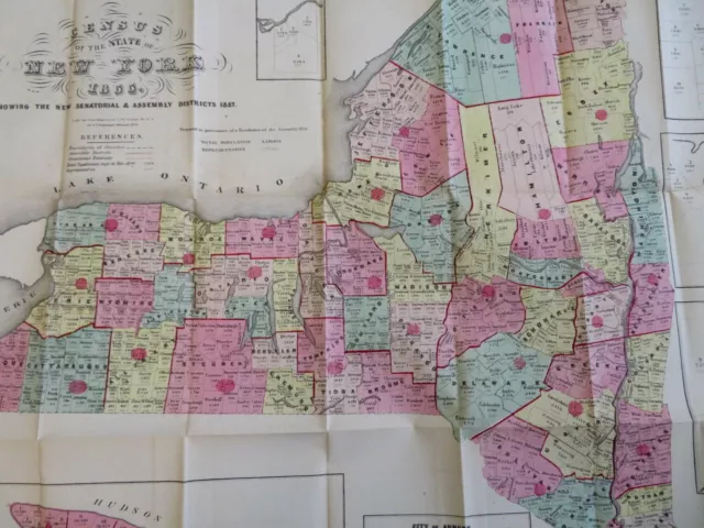 New York State Census Map Senatorial Assemblies 1858 detailed political map